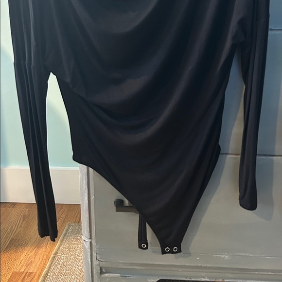 Express Black Draped Long Sleeve Bodysuit - Picture 3 of 4